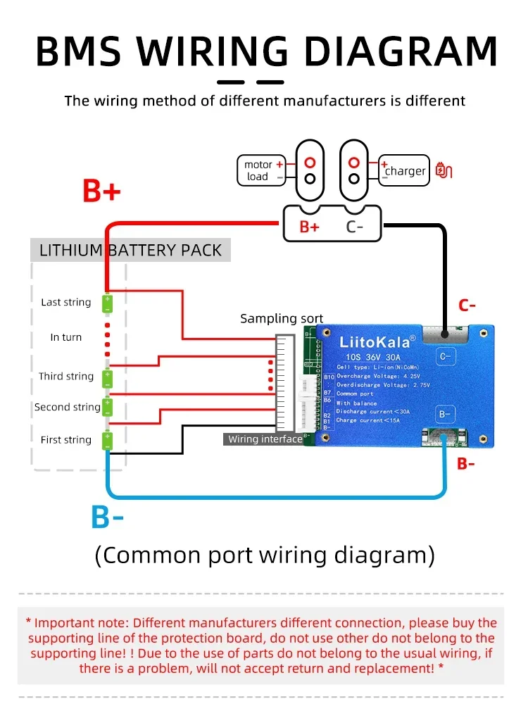 LiitoKala 10S 36V 30A Li-ion Protection Board Li-ion Cell 18650 Battery BMS PCB Board with Balance for Electric Car Inverter