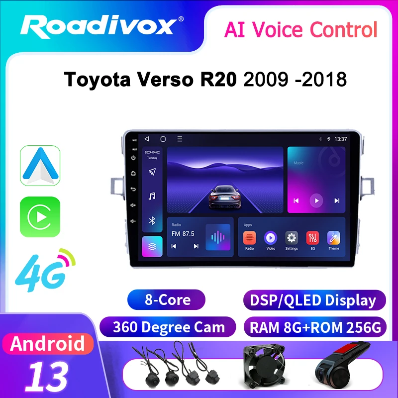 

roadivox Android car radio for Toyota Verso R20 2009 2018 stereo GPS Navigation video Multimedia Player tape recorder carplay