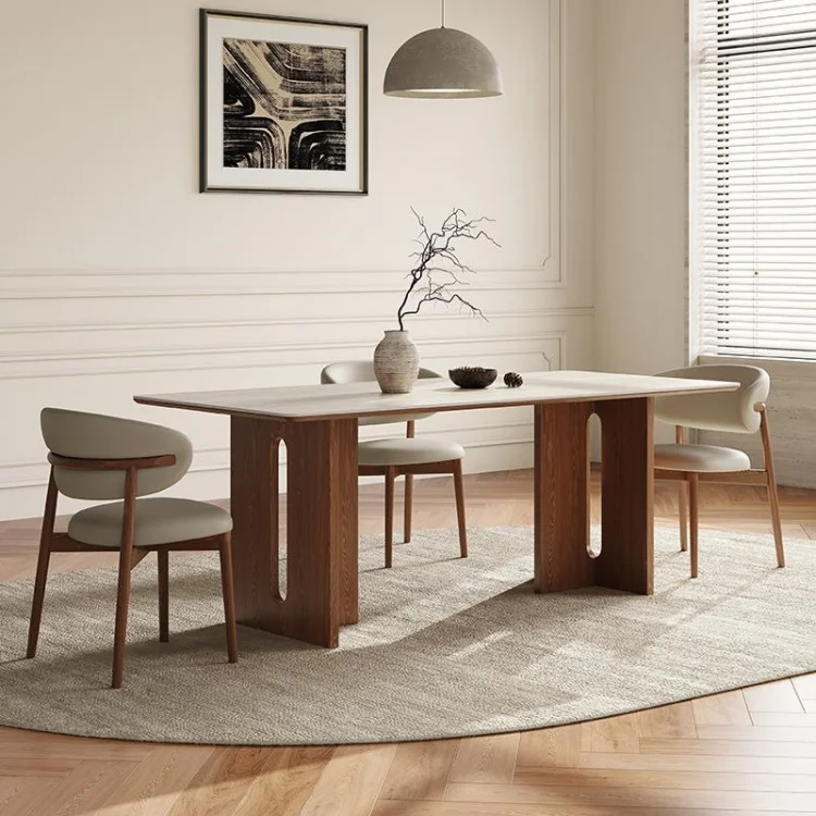 

Wood Dining Table Light Luxury Ash Plate Dining Table and Chair Rock Plate Solid Dining Room