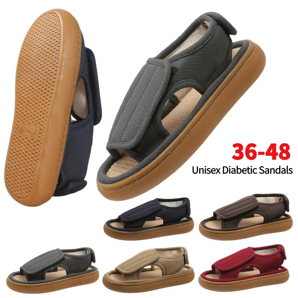 Unisex Diabetic Sandals Breathable Wide Feet Swollen Shoes Adjustable Hook & Loop Comfortable Walking Shoes for Seniors