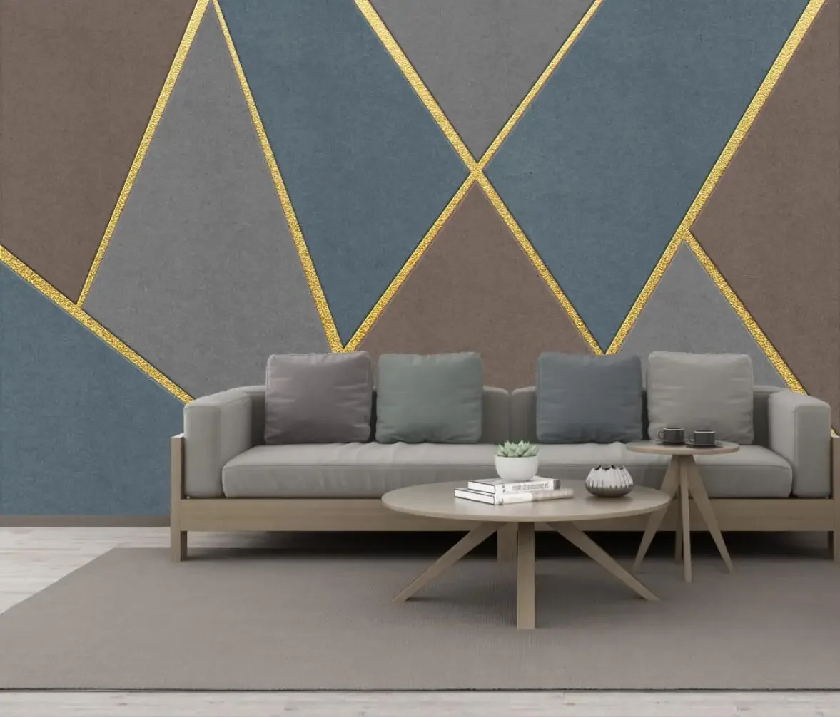 custom Geometric golden lines wall decorations living room modern mural wallpaper TV background bedroom decor kitchen Stickers