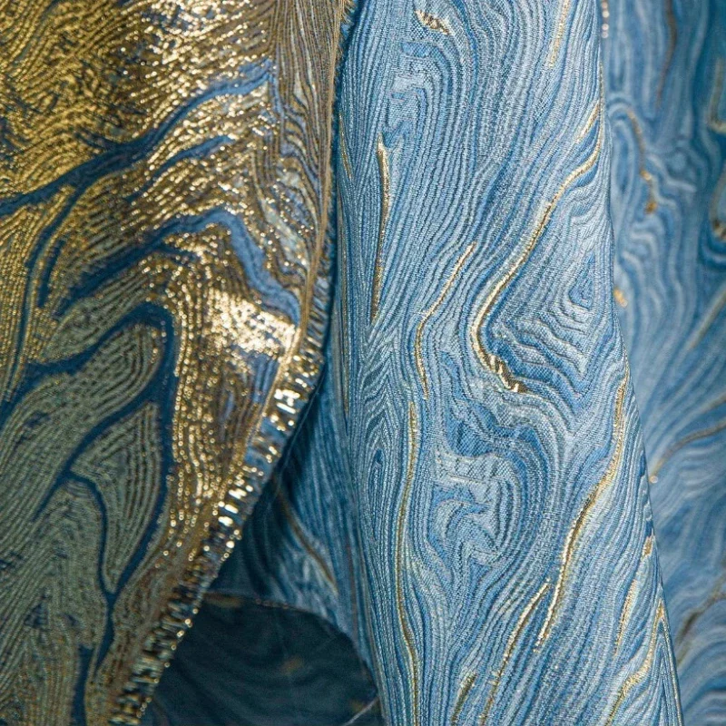 

Blue Ocean Metal Wire Glow Jacquard Fabric Double Sided Oil Painting Art DIY Clothing Hanfu Bag Dress Designer for Sewing Cloth