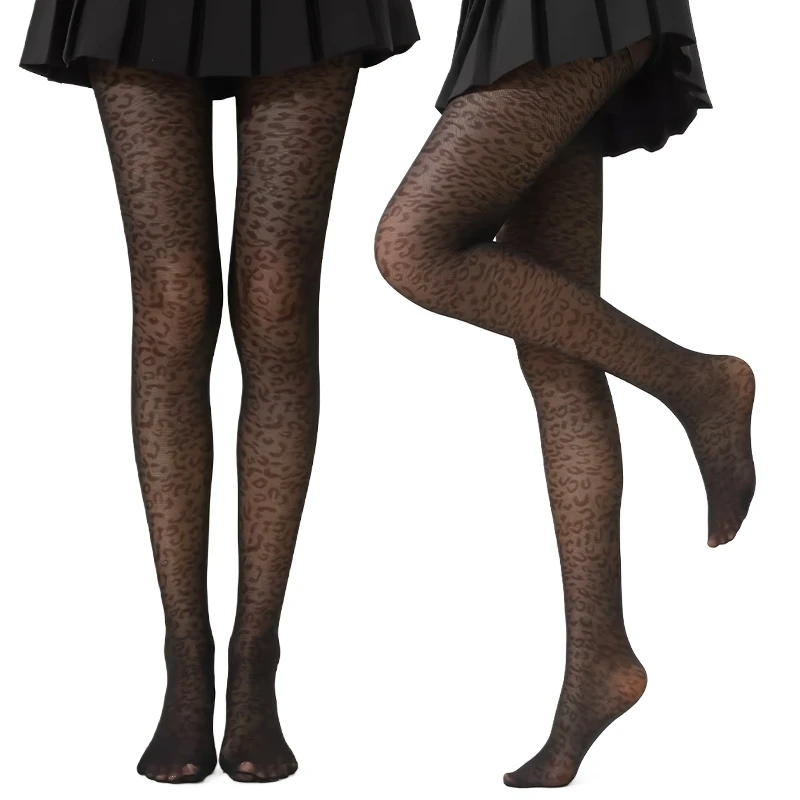 

Women Black Sexy Vintage Seamless Stockings Leopard Pattern Sheer Tights Thin Silky Pantyhose Gothic Vintage Seamless Stockings