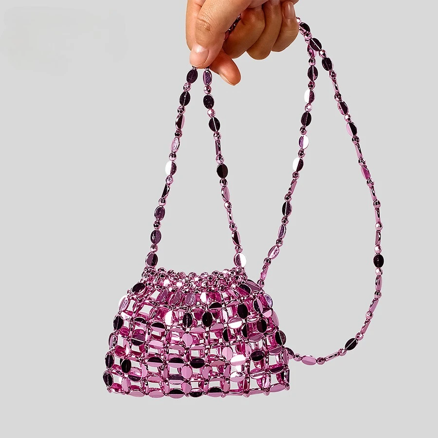 

Pearl Bag for Women 2025 New Mobile Phone Crossbody Small Bag Hollow Bead Bag Purple Green Handheld One Shoulder Underarm Bags