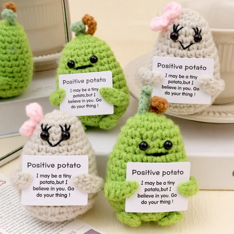 Positive Energy Potatoes Mini Handmade Doll Hug Pocket Plush Knitting Wool Hug Potato With Card Funny Birthday Gifts Home Decor