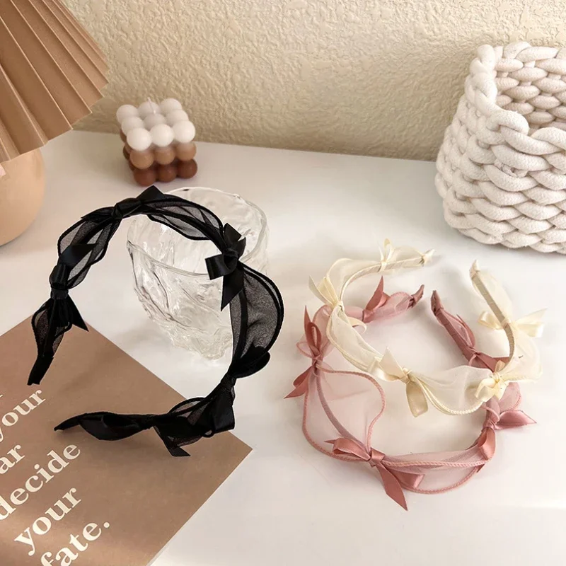 UXSL Fashion Bow Knot Headband Princess Temperament Simple Headdress Lace Mesh Hairband for Women Girls Hair Hoop Hair Accessory