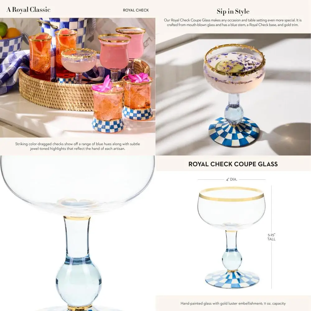 

Royal Blue & White Striped Stemware Cocktail Glass, 11 oz