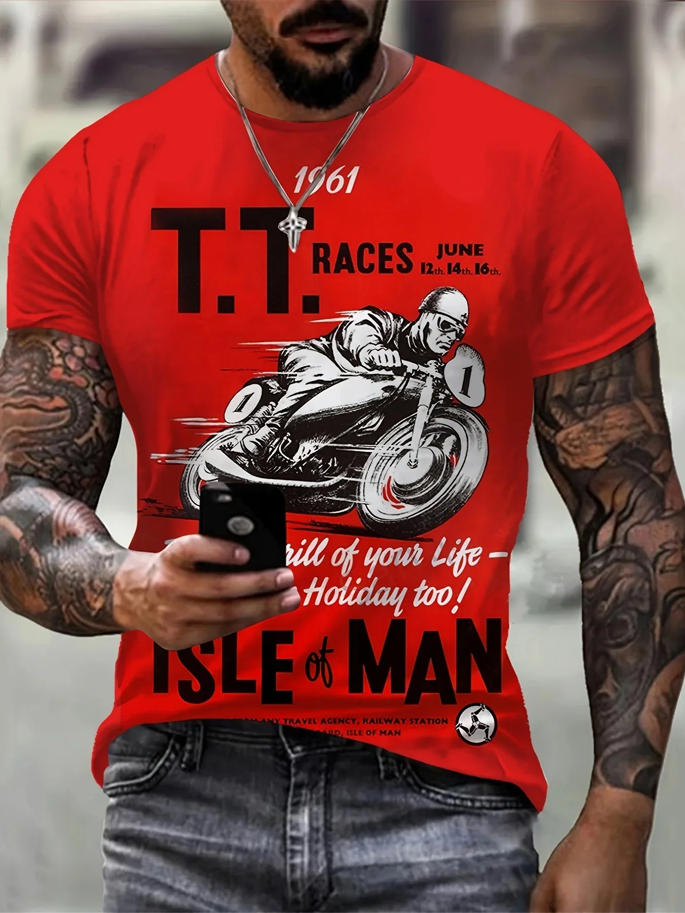 2024 T-Shirt For Men\'s Motorcycle Printed 3D Tshirts Summer Oversized T-Shirt Men\'s Short Sleeve Tops Men\'s Clothing Streetwear