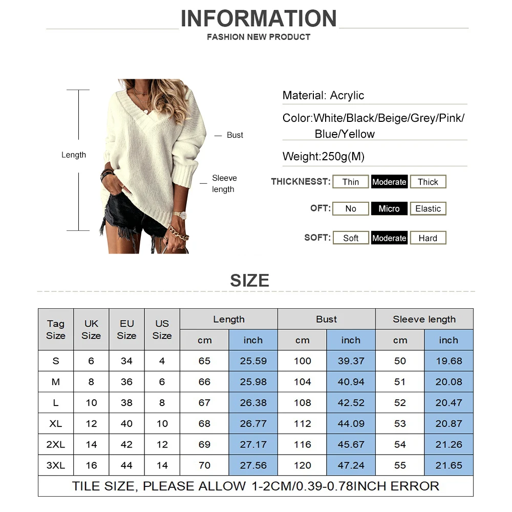 Women Streetwear V-neck Sweater Spring New Warm Loose Casual Knit Pullover Long Sleeve Sweater Ladies Fashion Solid Color Jumper