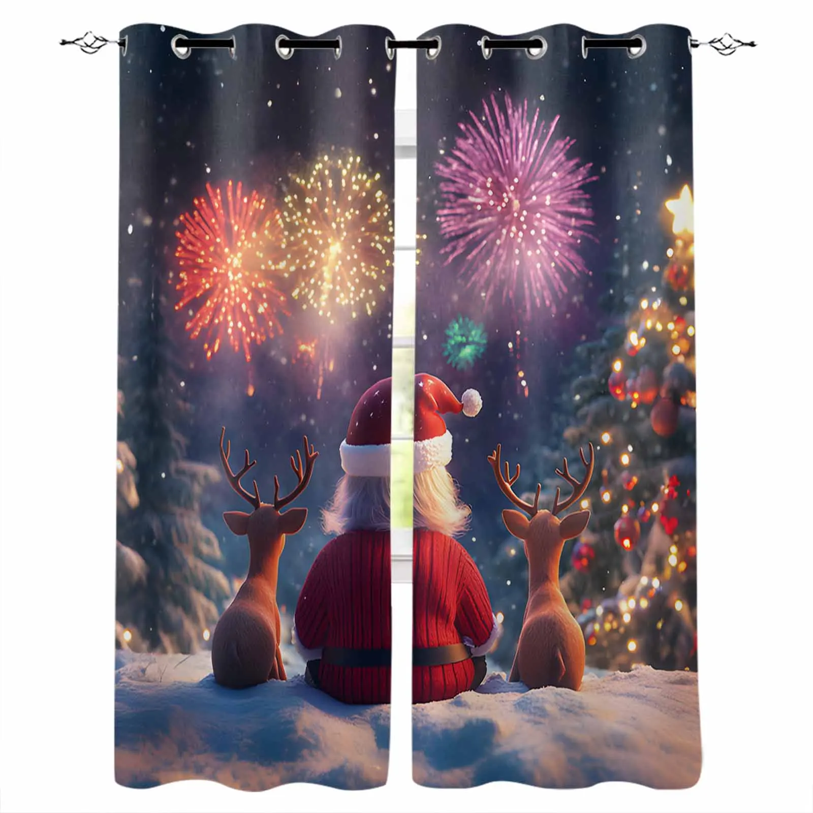 Christmas Tree Old Man Reindeer Curtains For Kitchen Bedroom Window Treatment Curtains For Living Room Home Decor