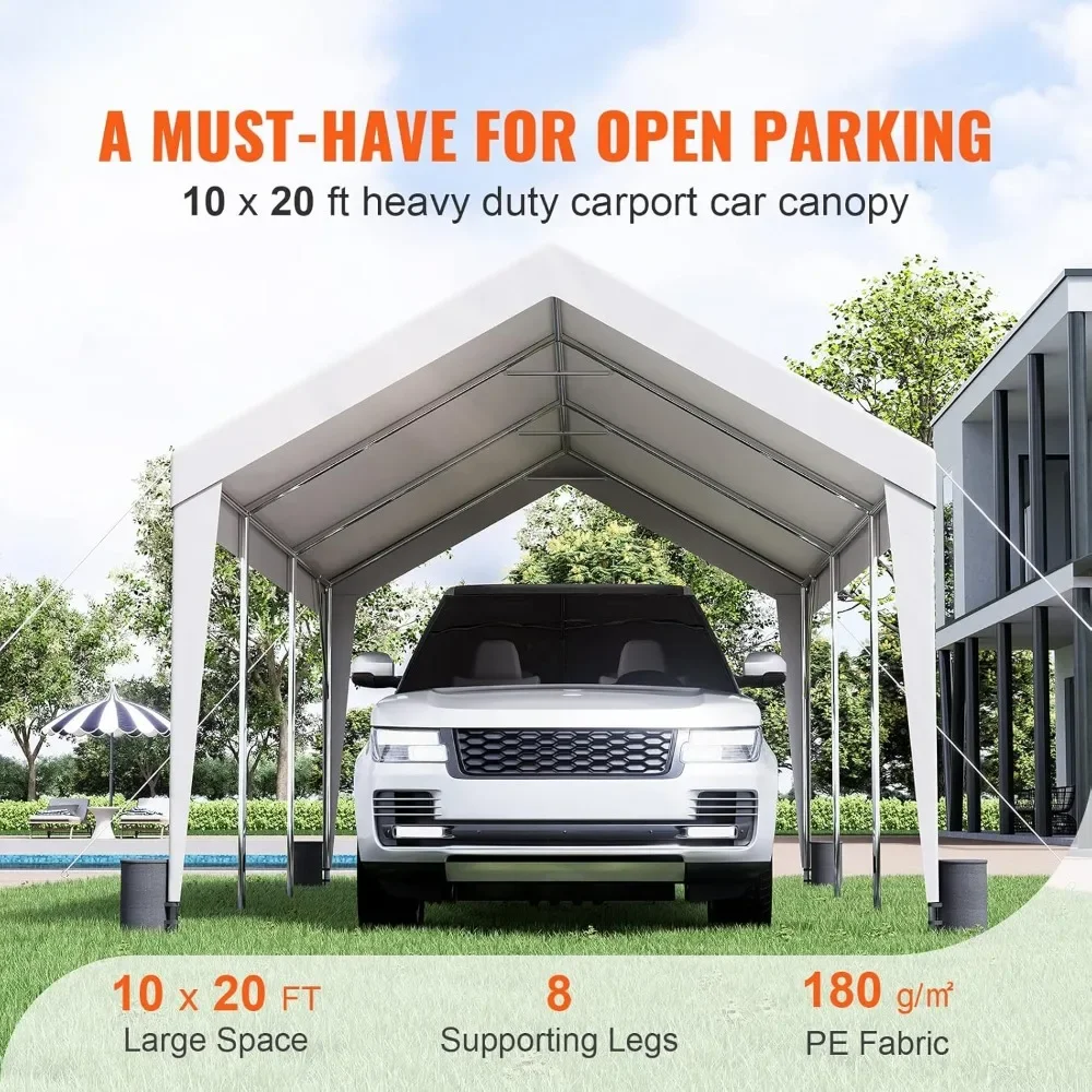 Carport, 10x20 ft Heavy Duty Car Canopy Garage Boat Shelter Party Tent with 8 Reinforced Poles and 4 Weight Bags