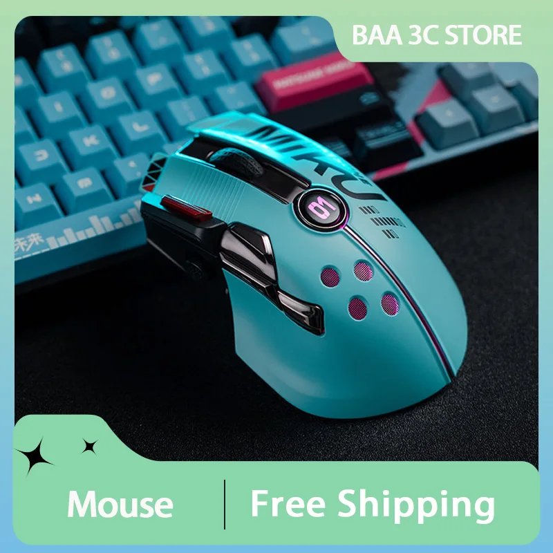 Беспроводная мышь PixArt PMW3325 Датчик Miku Theme Двухрежимная мышь Частота возврата 0,001 s Подходит для электронной спортивной игровой мыши Беспроводная мышь PixArt PMW3325 Датчик Miku Theme Двухрежимная мышь Частота возврата 0,001 s Подходит для электронной спортивной игровой мыши