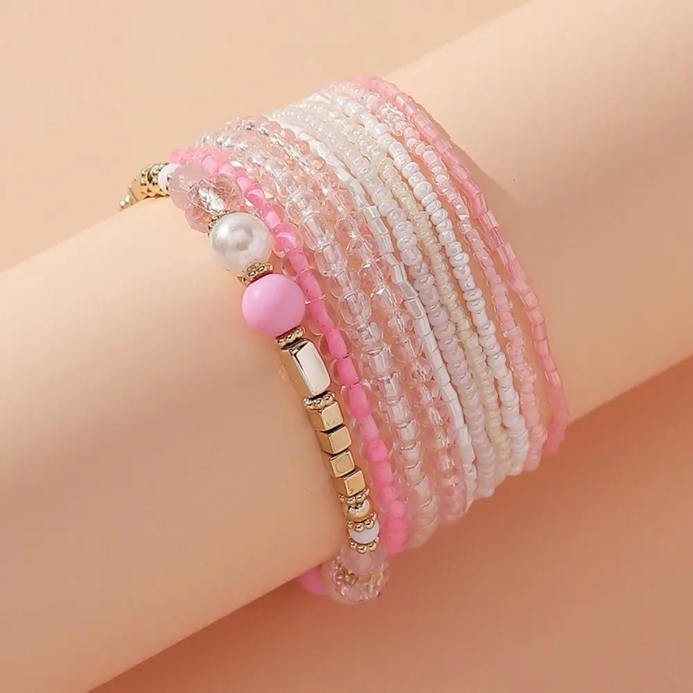 

10Pcs/Set Colorful Bohemian Beads Bracelets Pearl Hand Jewelry Beaded Multilayer Bracelets Charm Shiny Bangle Set Women Women