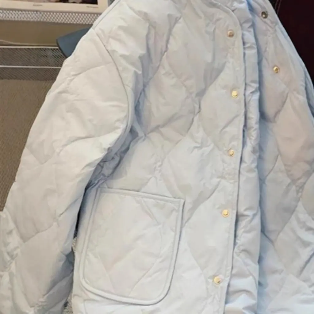Milk Blue Women's Quilted Short down Jacket Long-Sleeved Single-Breasted Lightweight Winter Outerwear plus Size