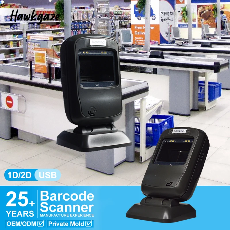 

Сканер штрих-кодов и QR-кодов USB (проводной), настольный, 1D/2D, для магазинов и супермаркетов