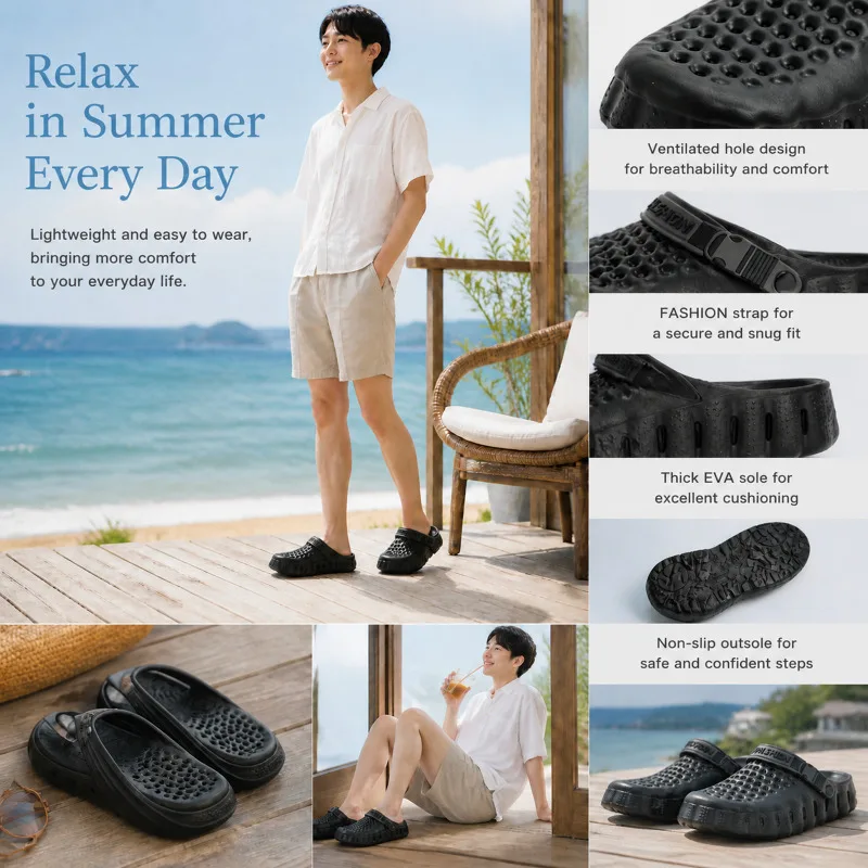 Summer Breathable Perforated Shoes Non slip Durable Thick soled Sandals Soft Shock absorbing Sole for Everyday Outdoor Wear