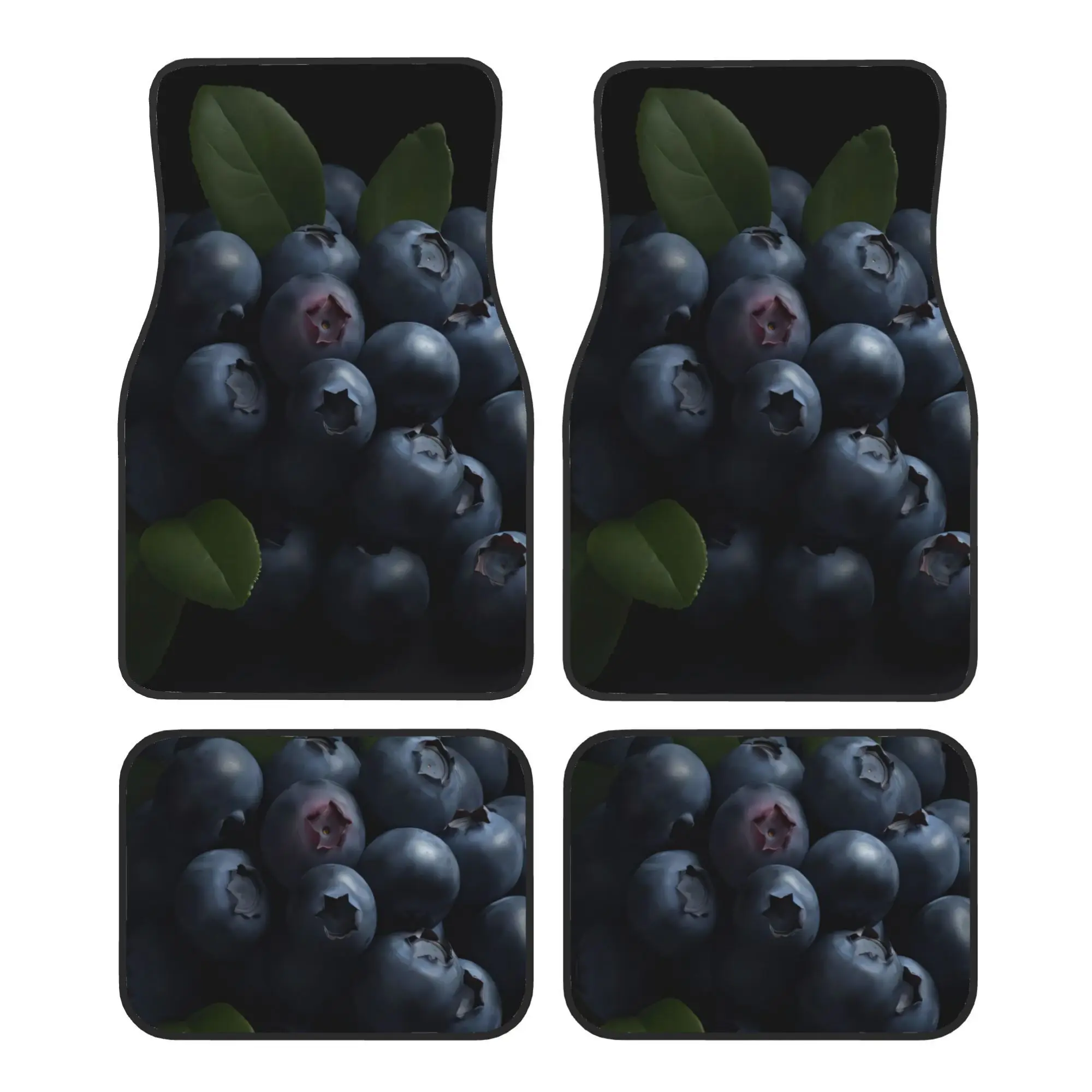 4pcs This Is A Close Up Of A Bunch Of Blueberries With Leaves Pattern Universal Car Floor Mats - Polyester Material, Non-Slip Li