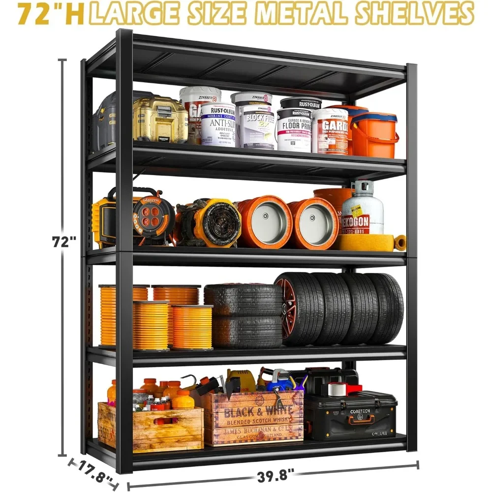 Heavy Duty Garage Storage Shelves, Extra Large Adjustable with 5-Tier Metal Shelving Unit, 2050LBS Loads Heavy Duty Shelving