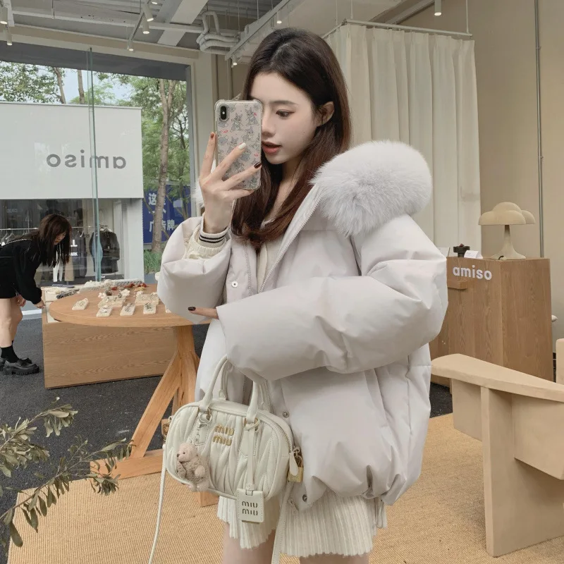 Chaqueta corta de algodón con capucha para mujer en invierno 2025, versión coreana, Chaqueta de algodón cálida holgada y gruesa