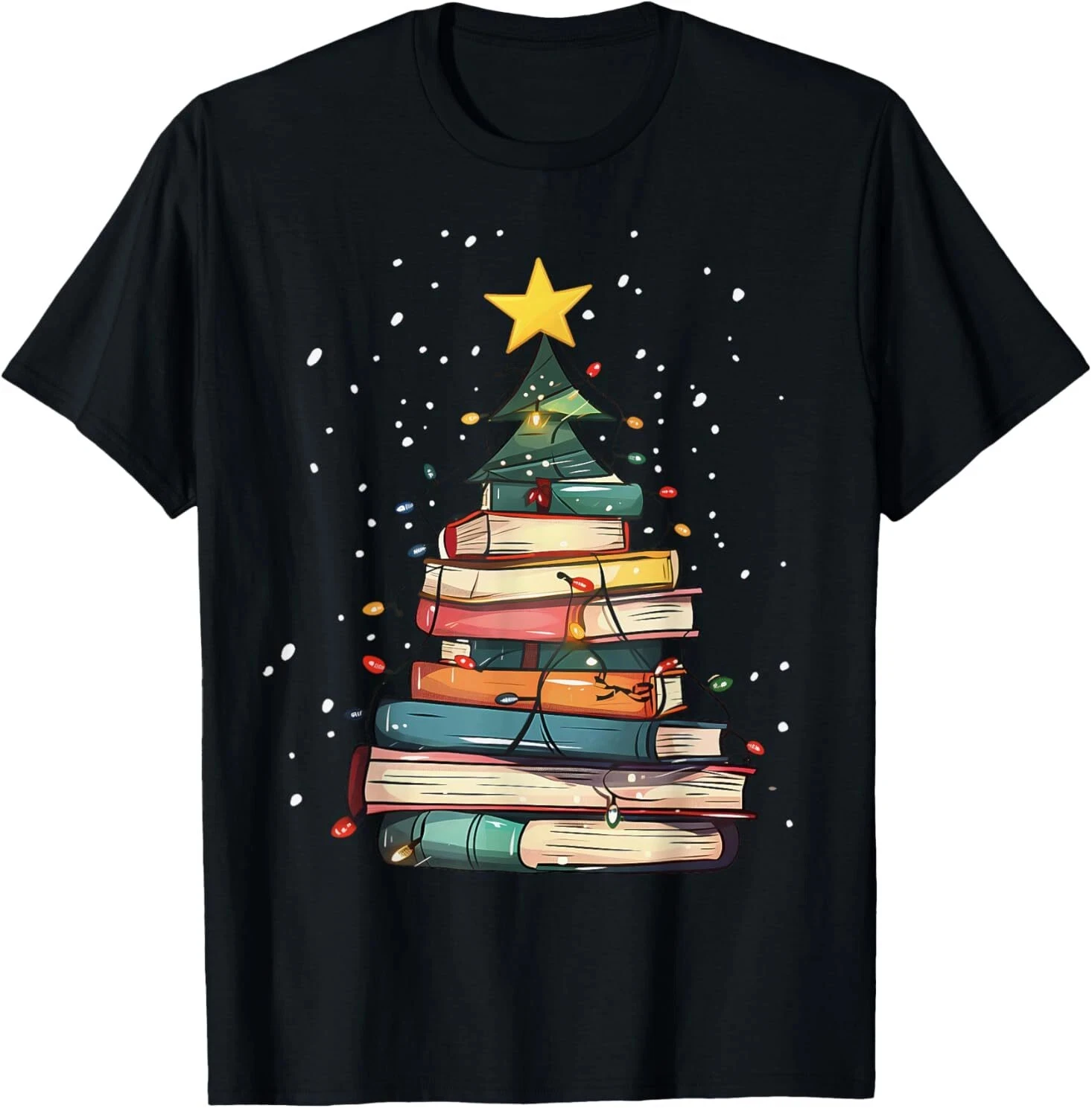 

Book Christmas Tree Book Lover T-Shirt Tees Tops Unisex High Quality Cotton Short Sleeve High Street Fashion Oversized