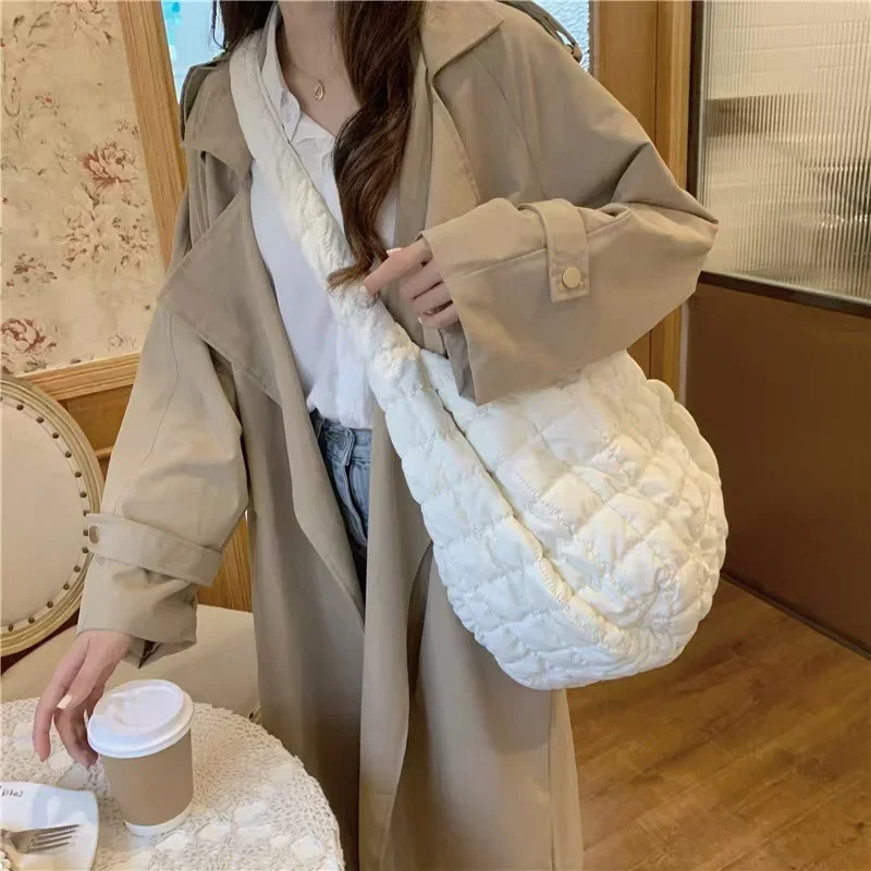 Casual Large Capacity Tote Shoulder Bags Designer Ruched Handbag Luxury Nylon Quilted Padded Crossbody Tote Bag Bolsa Feminina