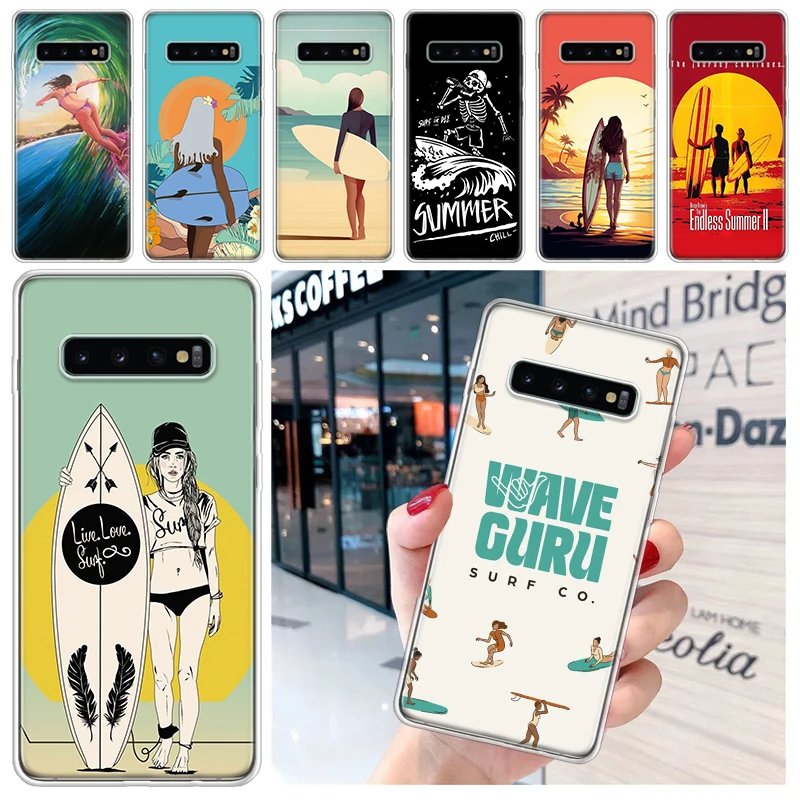 Surf Board Aesthetic Soft Phone Case for Samsung Galaxy S24 S23 S22 S21 Ultra S20 FE S10 Plus S10E S9 S8 + Fundas Cover Capa