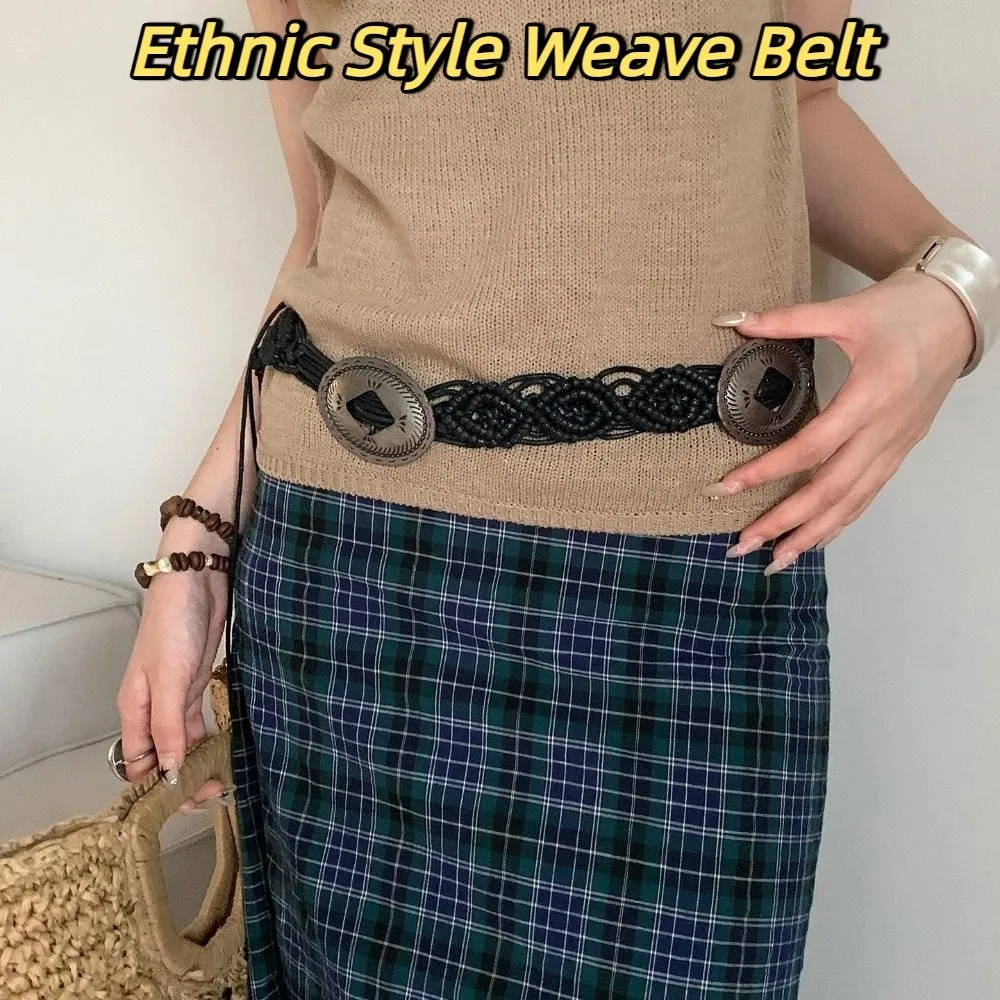 

Waistband Ethnic Style Weave Belt woven Hollow Bohemian Style Belt Korean Style Round Ring Tassel Waist Chain Female/Girls