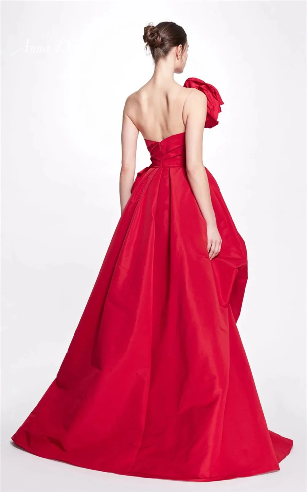 Anna One Shoulder Dresses 2024 Women Evening Dress Women Wedding 2024 Red Simple and Elegant Formal Dress 3D Big Flowers Vest