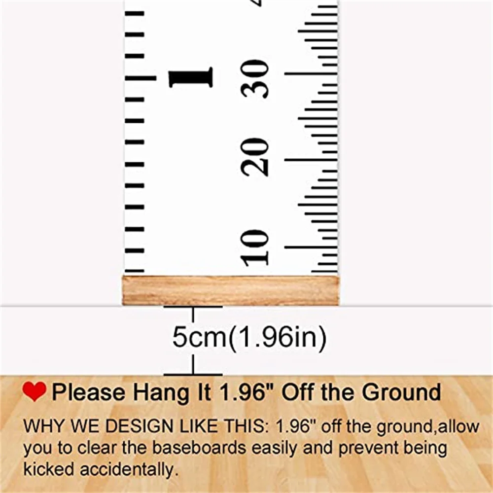 Cartoon Baby Kids Growth Chart Record Wood Frame Fabric Height Measurement Ruler for Boys & Girls Child\'s Room Wall Decoration