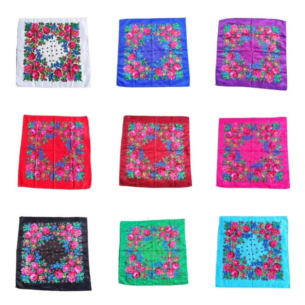 Pañuelo para la cabeza con estampado de flores rosas y protector solar, pañuelos suaves de estilo étnico para mujer, pañuelos para la cabeza a prueba de viento, bufandas cuadradas para el cuello