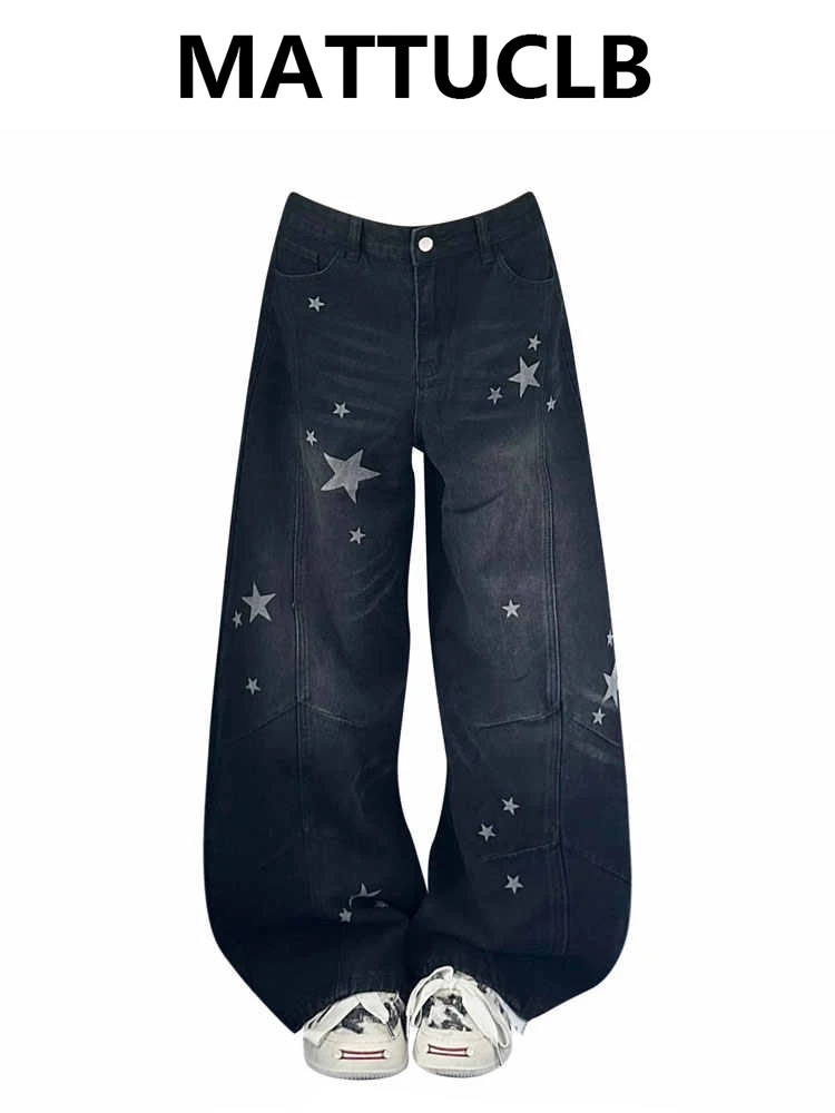 

Женские мешковатые широкие джинсы 2000-х годов Y2k Street Wear Японский гранж Звезда Киберпанк Мужские джинсовые брюки High Street Американский ретро