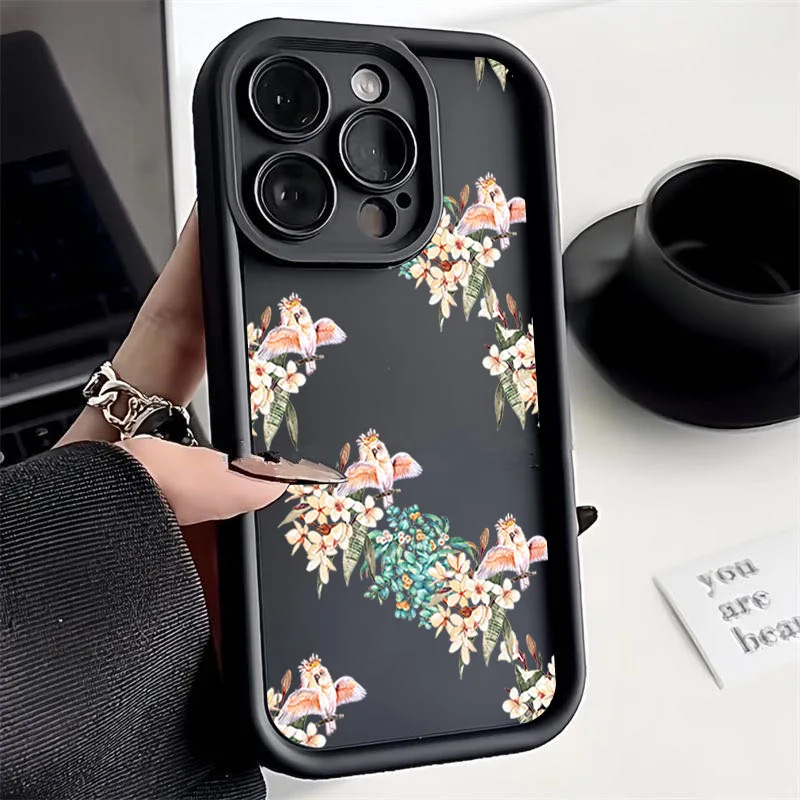 

For Samsung S25 Case Cute Parrot Flower Phone For Samsung Galaxy S24 S23 S22 S21 5G Ultra Plus FE A15 A34 A35 A53 A54 A55 Cover