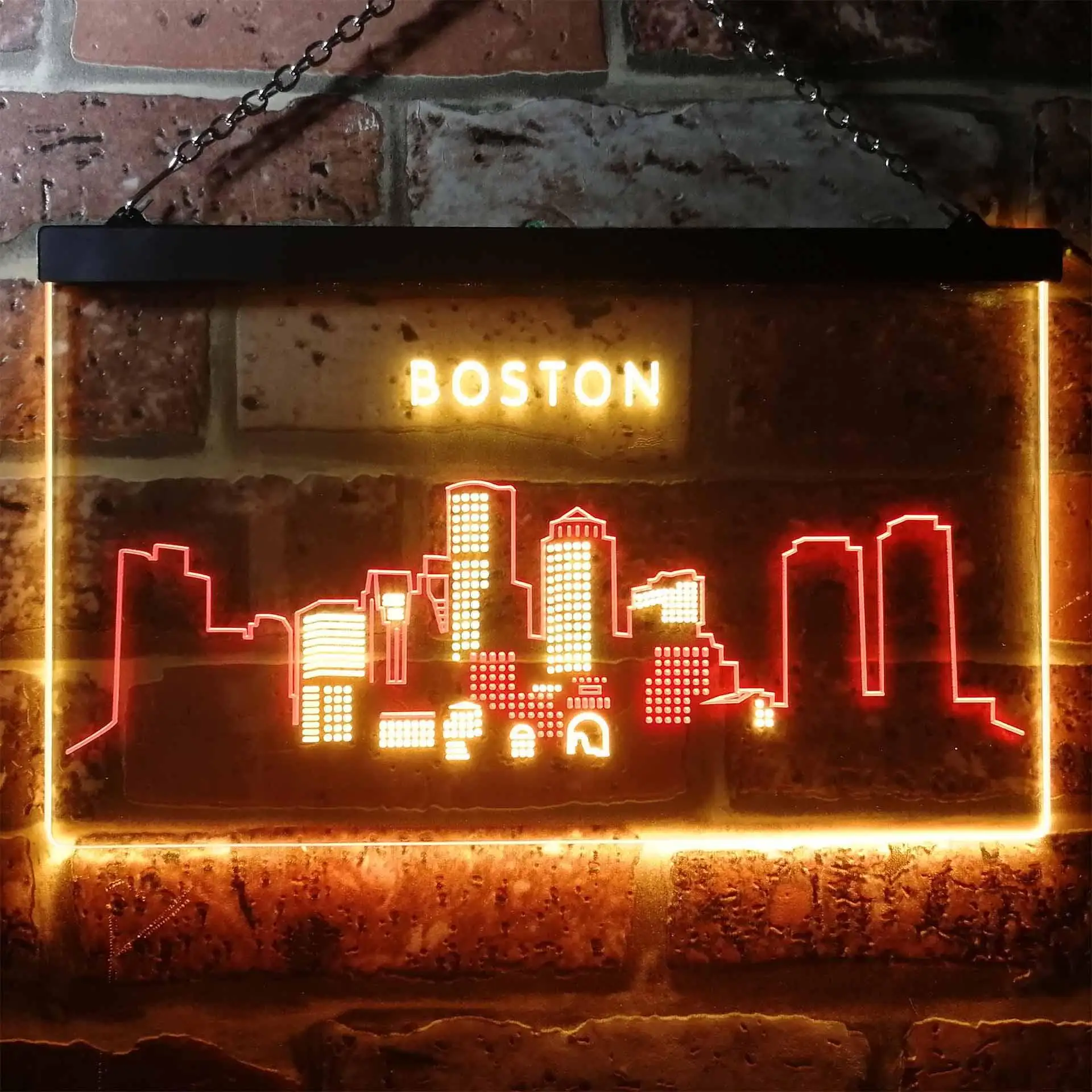 Boston City Skyline Silhouette Dual Color Led Neon Sign st6-i3278