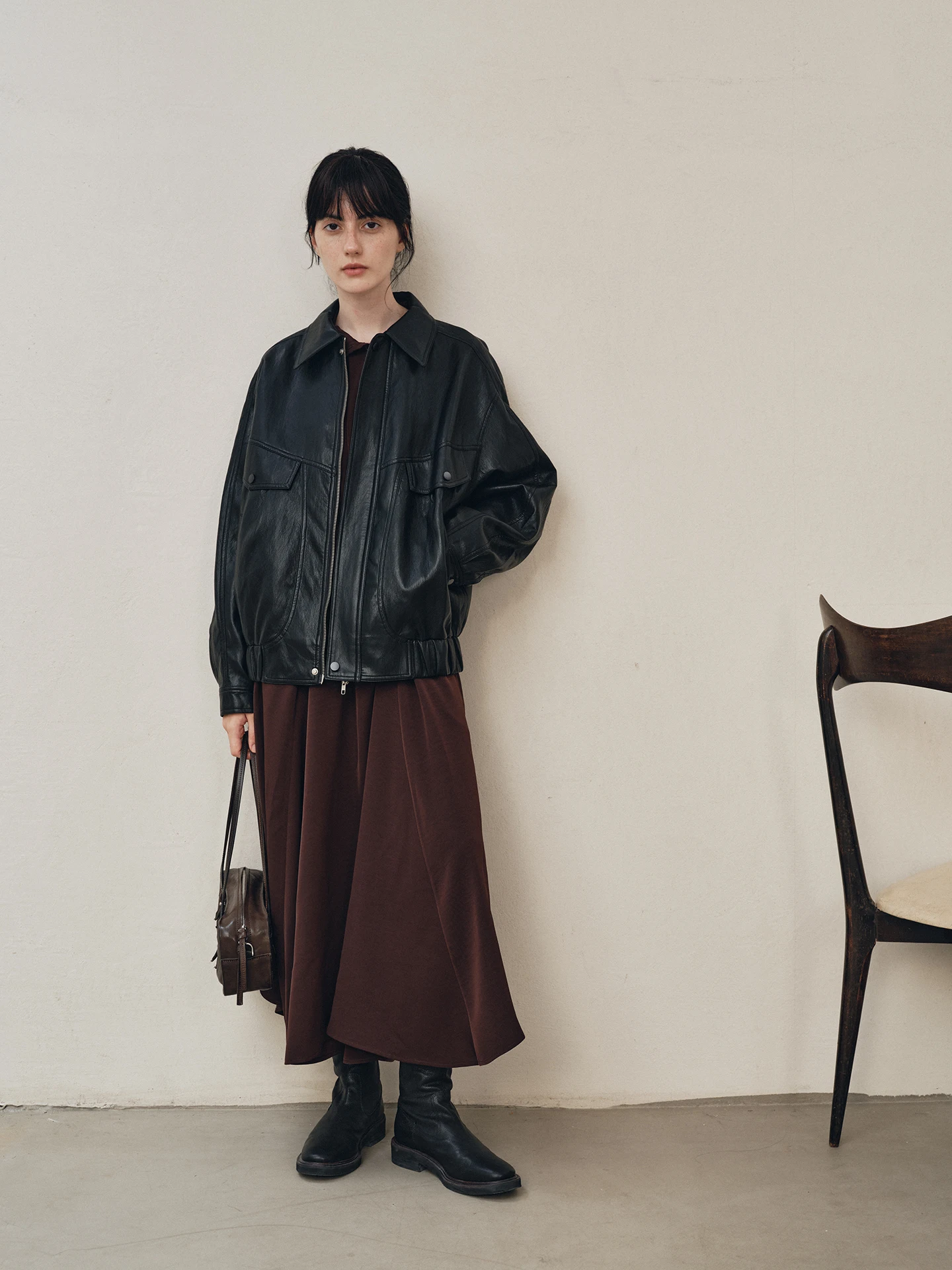 Jaqueta Feminina de Couro Estilo Motociclista Retrô Americana com Lapela, Solta, para Outono, Moda Casual, Mistura de Poliéster