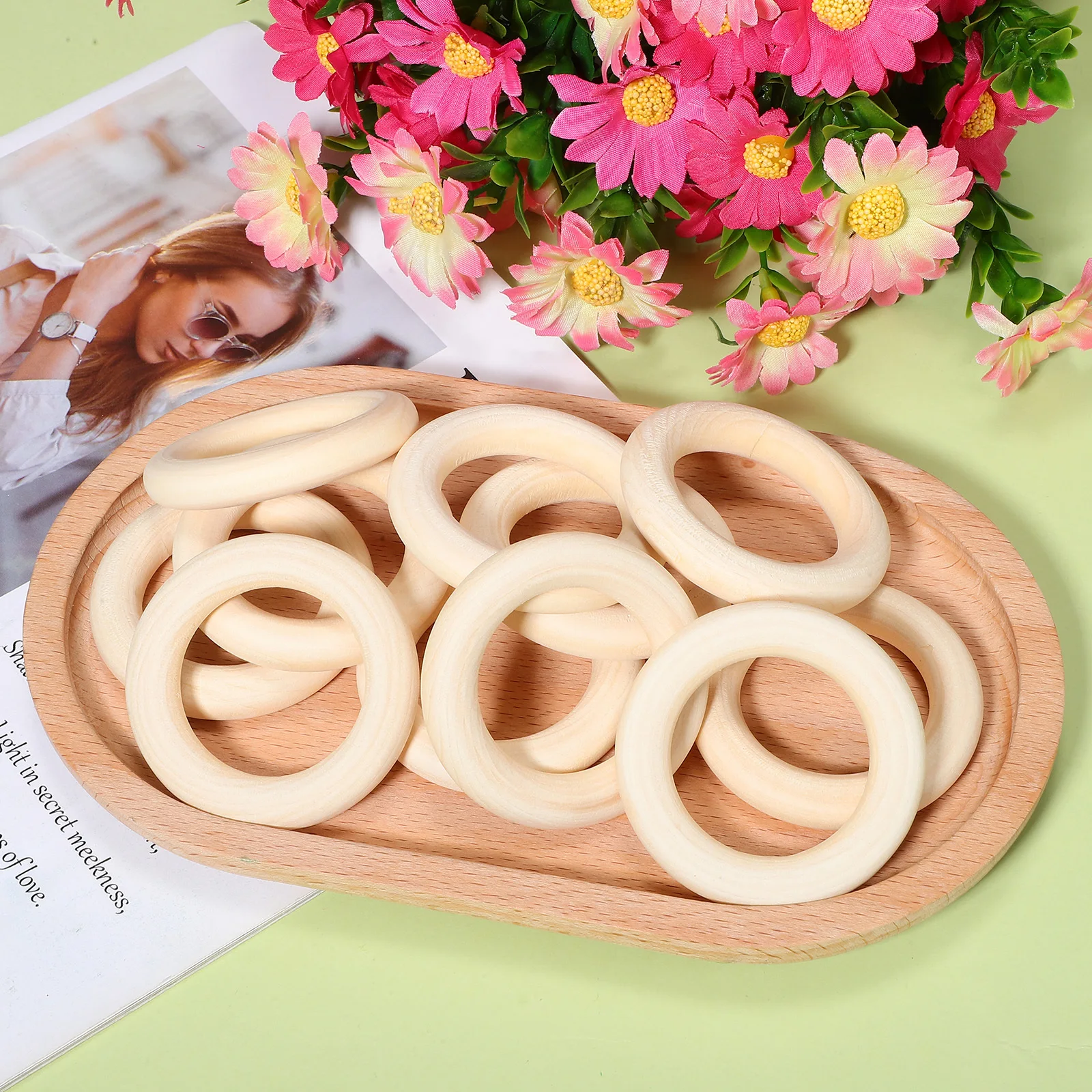 

30Pcs Unfinished Wooden Rings Durable Natural Wood DIY Crafts Macrame Jewelry Decor Wooden Rings Pendant Accessories