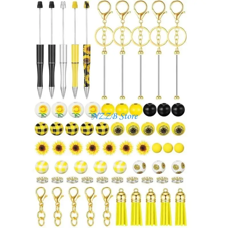 

T21F 5Set Bead Pen with Leather Fringes Keychain Group Multifunctional Beads