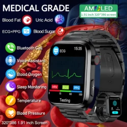 2024 New Medical Diagnostic Men Smart Watch Bluetooth Call Blood Glucose Blood Lipid Uric Acid Monitor HRV+ECG Women smart watch