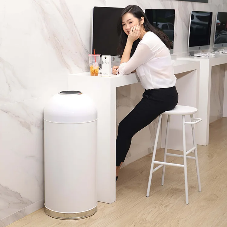 

Milk Tea Shop Hong Kong Style Bullet Trash Can Commercial Stainless Steel Uncovered Round large Hotel Peel Trash Bin