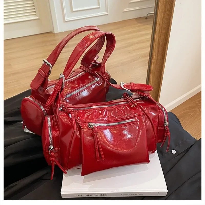 ファッショナブルな光沢のあるPU軽量レディースクロスボディバッグ2026新作大容量ショルダーバッグ多用途高品質ハンドバッグ