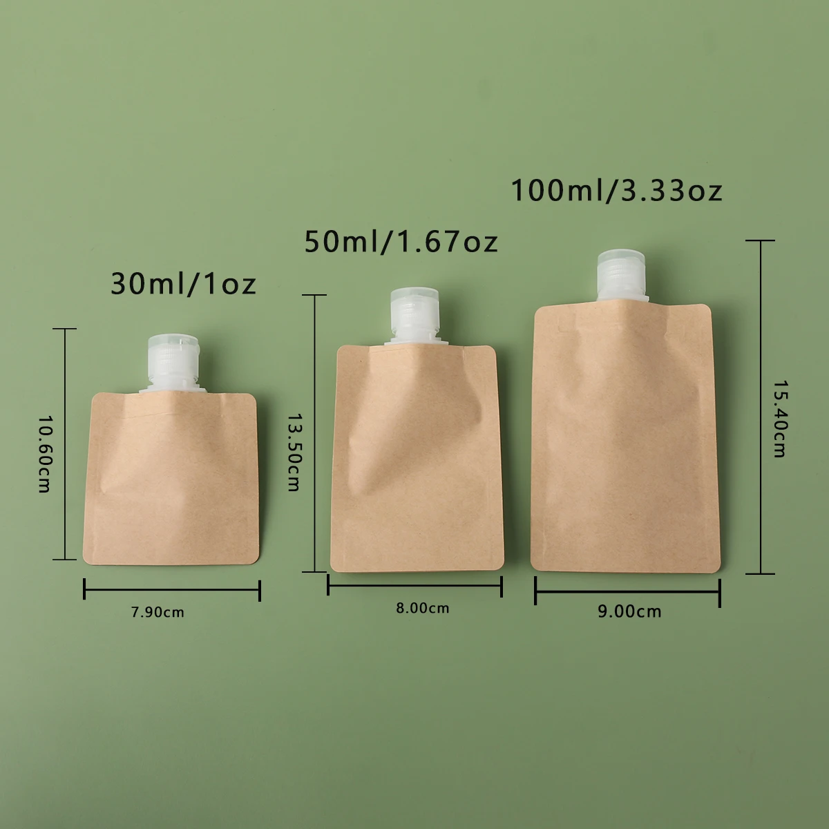 3pcs 30/50/100ml Liquid Clamshell Self-supporting Suction Nozzle Travel Kraft Paper And Separate Bags Clear Makeup Bags