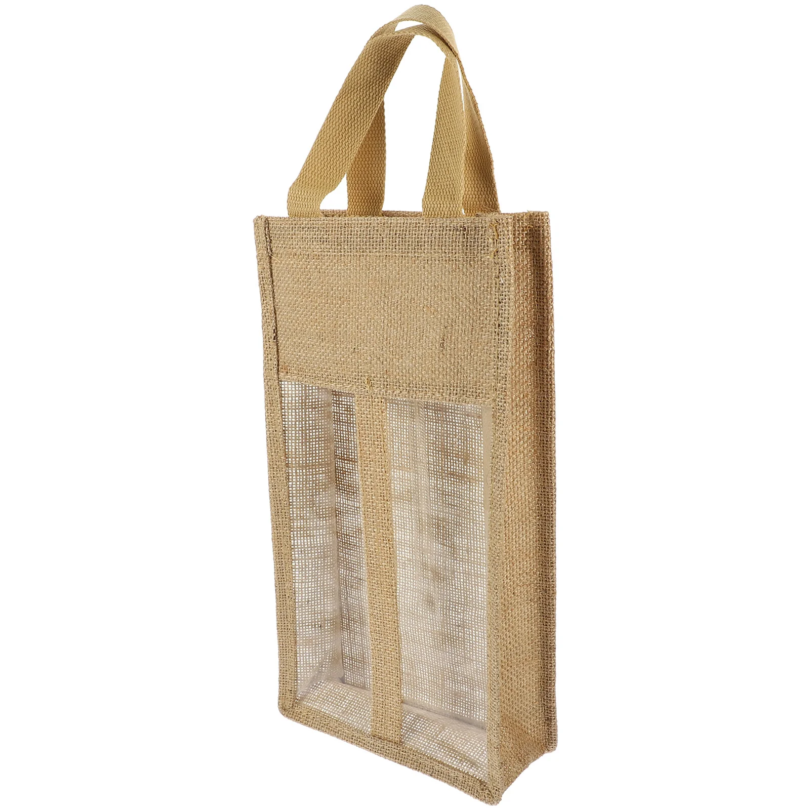 

Rustic 2-Divided Jute Wine Bottle Tote Clear Window Portable Gift Bag Christmas Party Supplies Portable Wine Bottle Bag