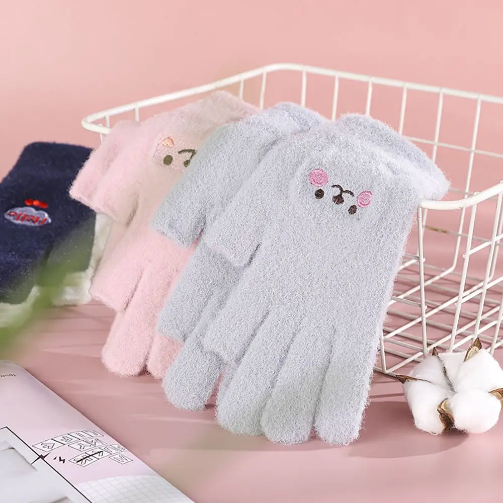 Two-finger Exposed Cashmere Women Winter Writing Games Playing Cartoon Smiling Face Gloves Fingerless Gloves Knitted Gloves