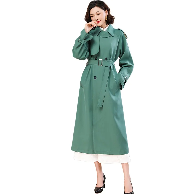 

Осенний плащ для офиса, женские двубортные куртки, корейское длинное пальто для девочек, верхняя одежда, регулируемые карманы на талии, большой размер
