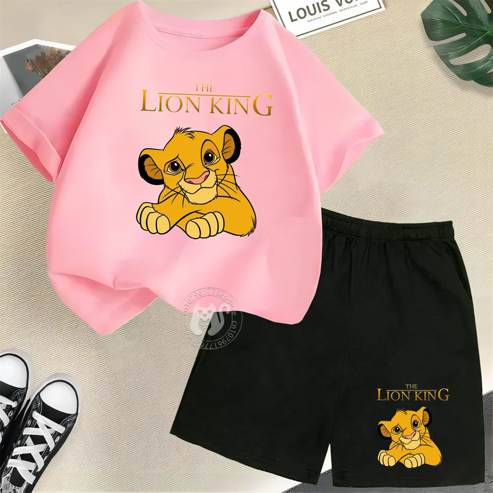 Disney Lion King Summer Printed Clothing Casual Sports Cotton Baby T-shirt+Shorts Boys and Girls Round Neck Outdoor Sports Set