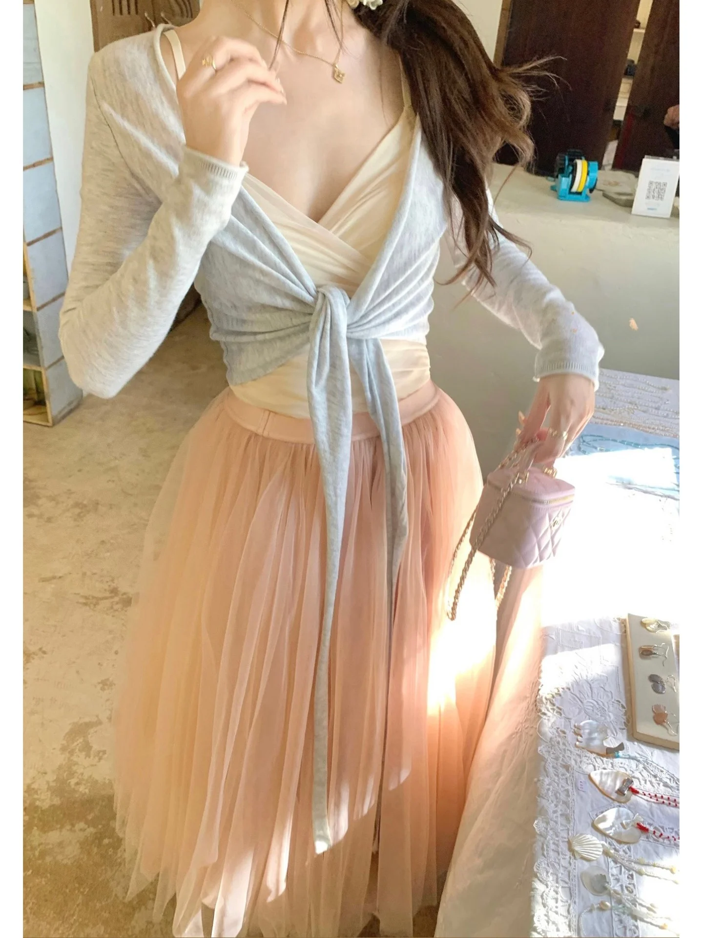 

Балетная пышная юбка с кружевными вставками для женщин, розовая, милая, со средней талией, из нейлоновой ткани, весна-лето