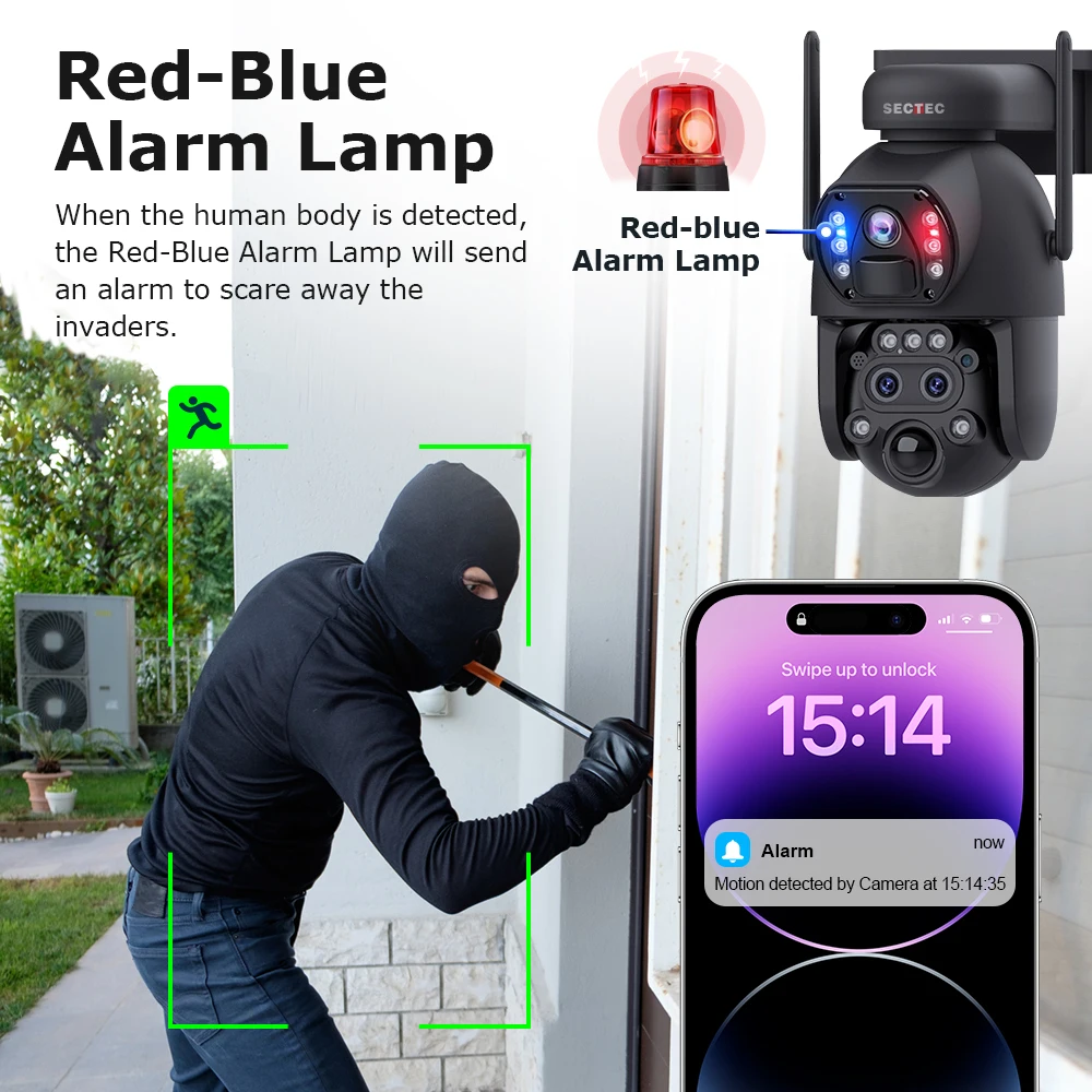 UBOX PIR ثلاثة عدسة كاميرا متحركة HD 6MP في الهواء الطلق IP الأمن CCTV بانورامية صغيرة الحجم البطارية الشمسية WIFI كاميرا شبكة مراقبة تعمل بالطاقة الشمسية #4