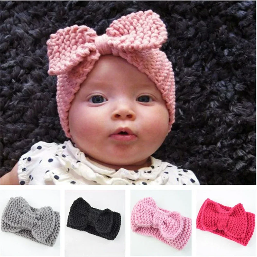 

8pcs/lot Crochet Knot Baby Girls Turban Headband with Hair Bows Autumn Winter Ear Warm Headwraps Newborn Kids Hair Accessories