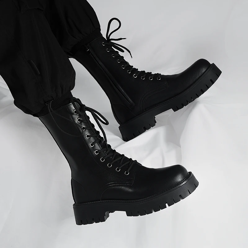 

Мужские модные высокие мотоциклетные ботинки большого размера, обувь на платформе для ночного клуба, ковбойские ботинки из натуральной кожи, красивые длинные мужские ботинки