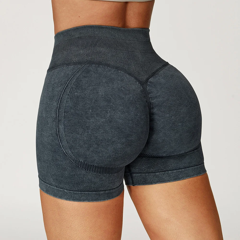 Women High Waist Yoga Shorts Sand Washed Yoga Shorts Workout Shorts Fitness Yoga Lift Butt Fitness Yoga Gym Running Short Pants