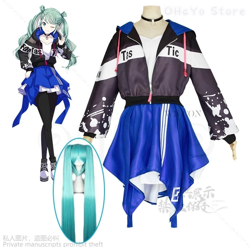 Game Project Sekai Colorful Stage Fate Hatsune Mikuu Cosplay Future Cos Service Miko Singer Plan Anime Costume Green Wigs